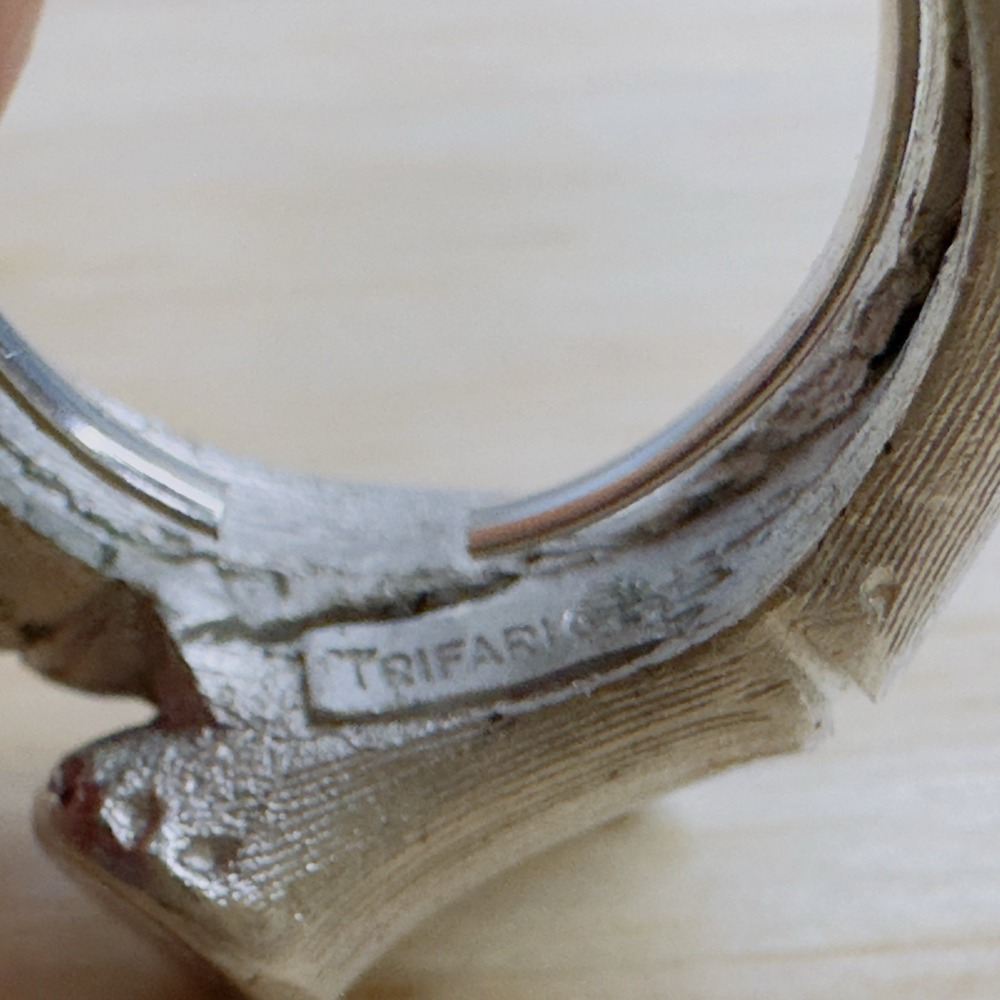 Trifari Silver Tone Bypass Ring Textured Bamboo Style Size 7.5 Vintage - Picture 12 of 14